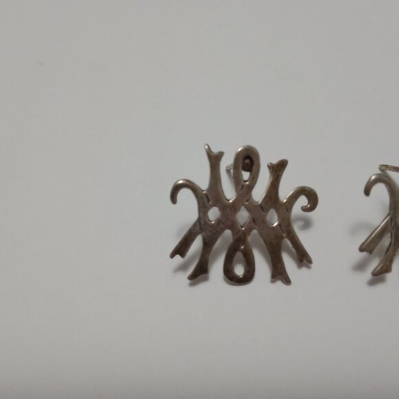 Vintage Artisan Sterling Silver Abstract Modernist Earrings - Picture 3 of 12